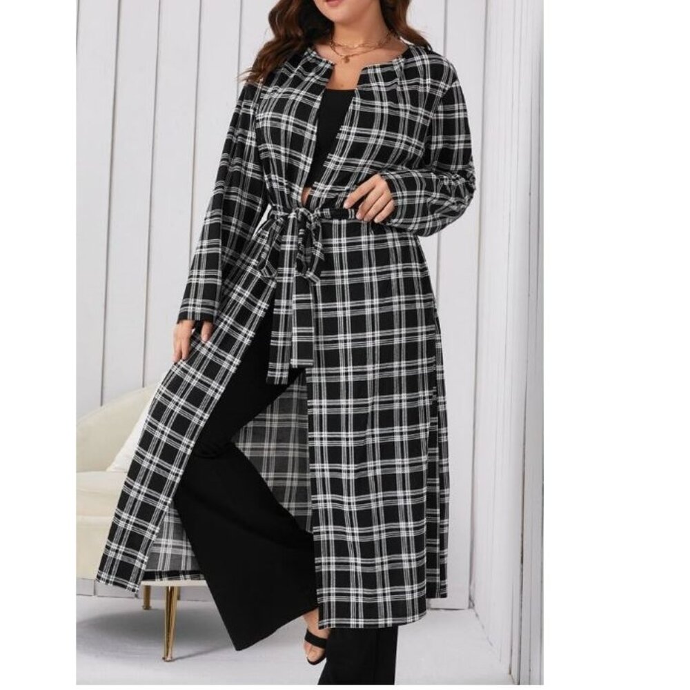 NWOT SHEIN BLACK PLAID COVER UP LONG CARDIGAN LIGHTWEIGHT 3 3x